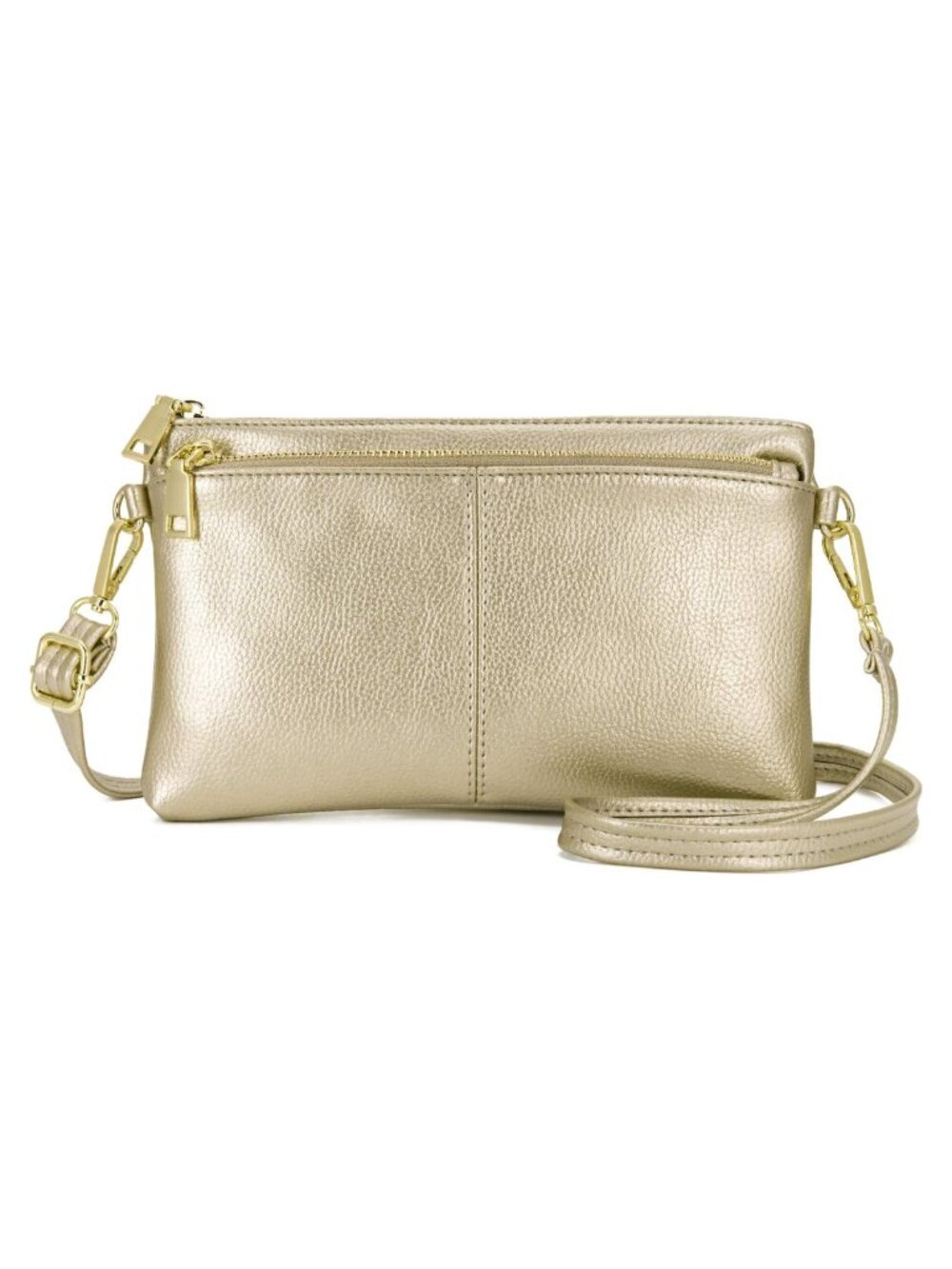 Triple Zip Small Crossbody Bag Lightweight Vegan Leather Wristlet Clutch